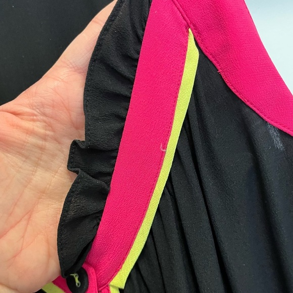 NANETTE Lepore (4) Silk Black Maxi Dress with Neon Pink & Lime Trim - Picture 7 of 9